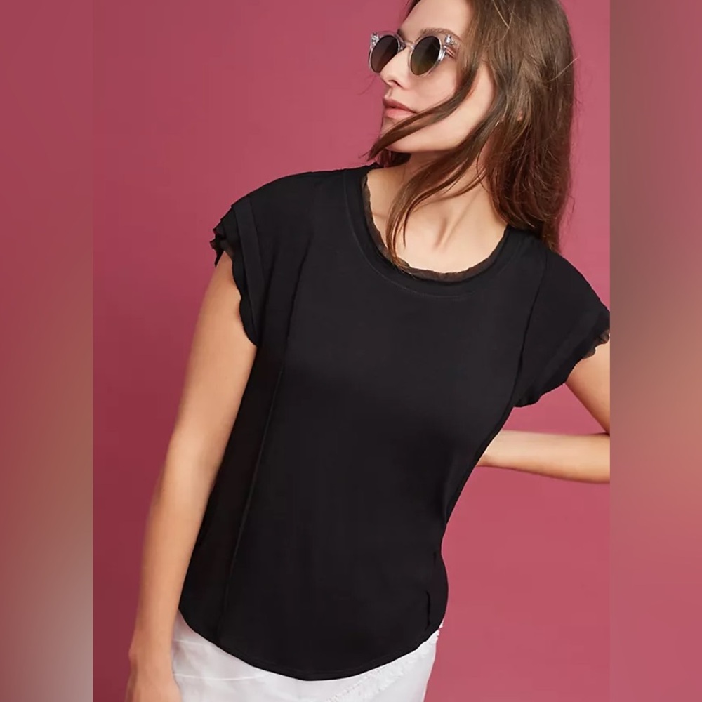Dolan Black Chiffon Trim Top